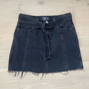 Abercrombie & Fitch Black Tie-Belt Denim Skirt (belt detached)